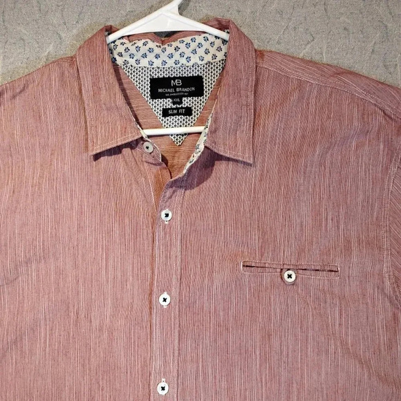 Michael Brandon Men's Red Long Sleeve Button  Up Dress Shirt SLIM FIT XXL - Picture 2 of 12